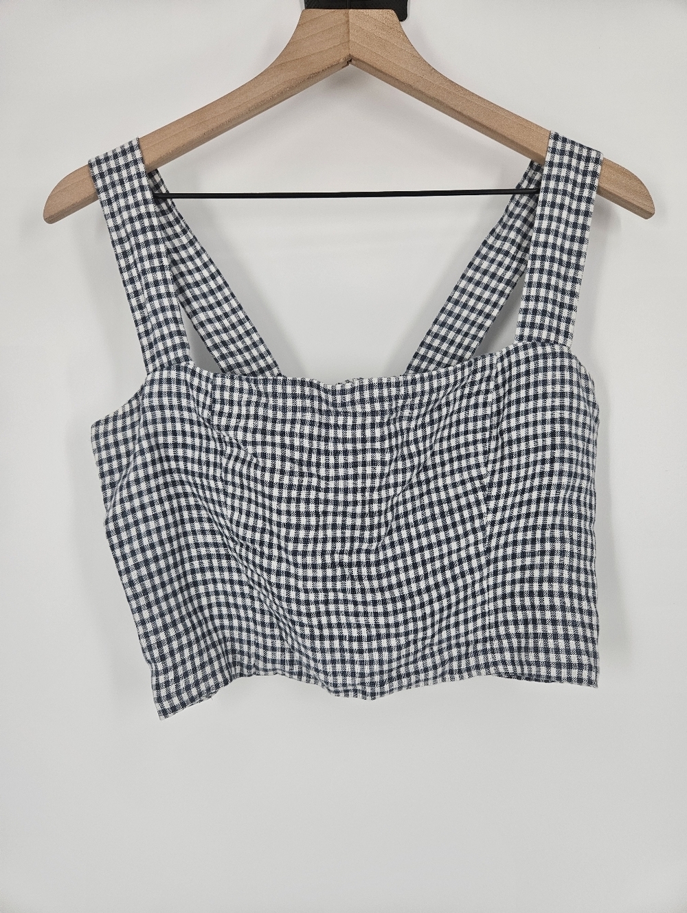 Reformation Gray White Linen Gingham Plaid Cropped Top - Picture 2 of 9